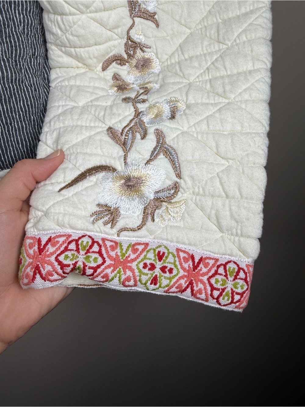 POL Cream Quilted Embroidered Jacket in Ivory Like New Bohemian Sz L - Picture 10 of 14